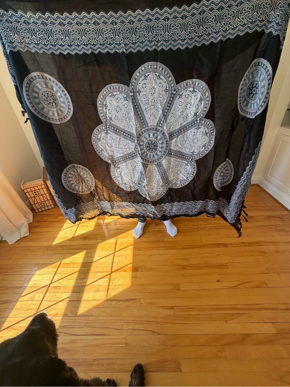Black, Blue and White Mandala Wall Sarong